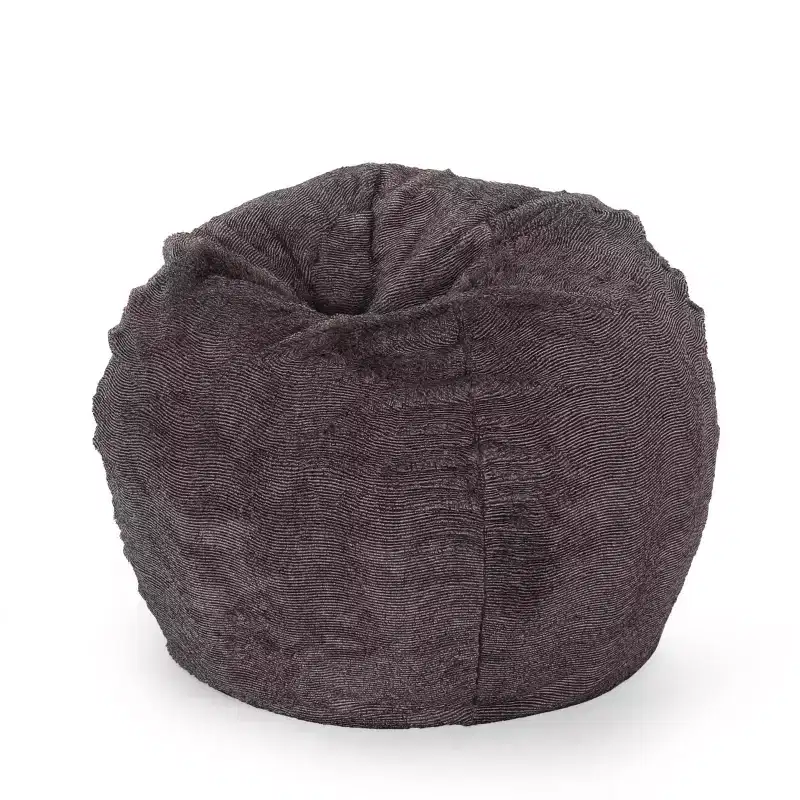 34 Inch Modern Glam Faux Fur Winter Bean Bag, Brown and Beige