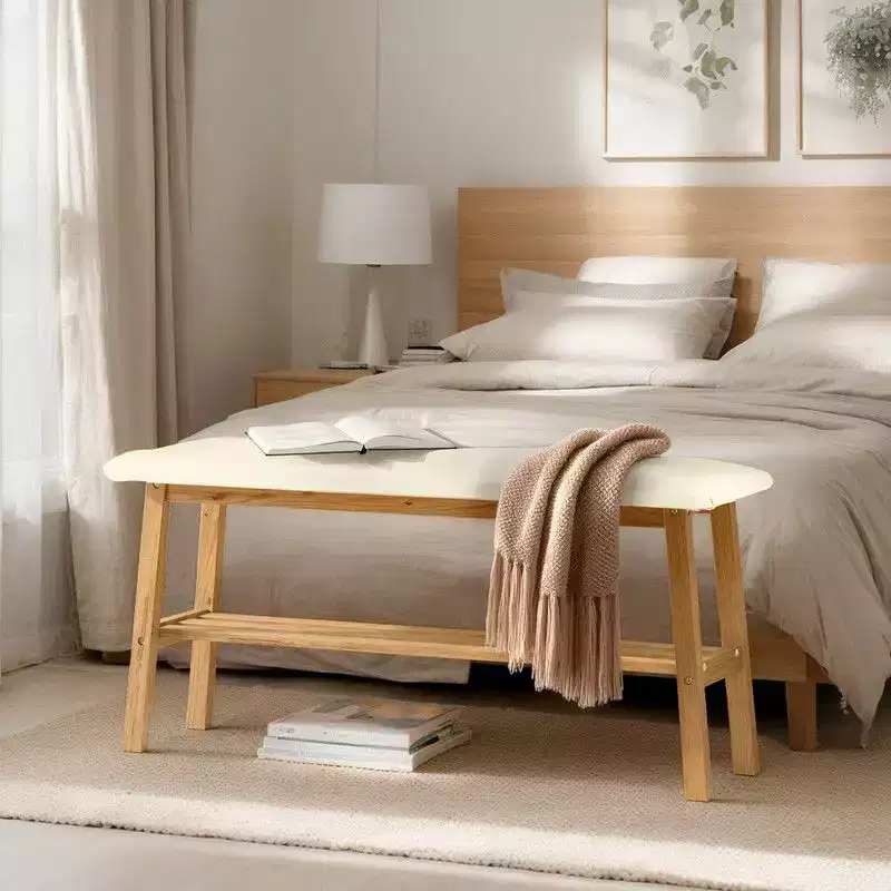39.4in Solid Wood Upholstered Bench with Tufted Seat