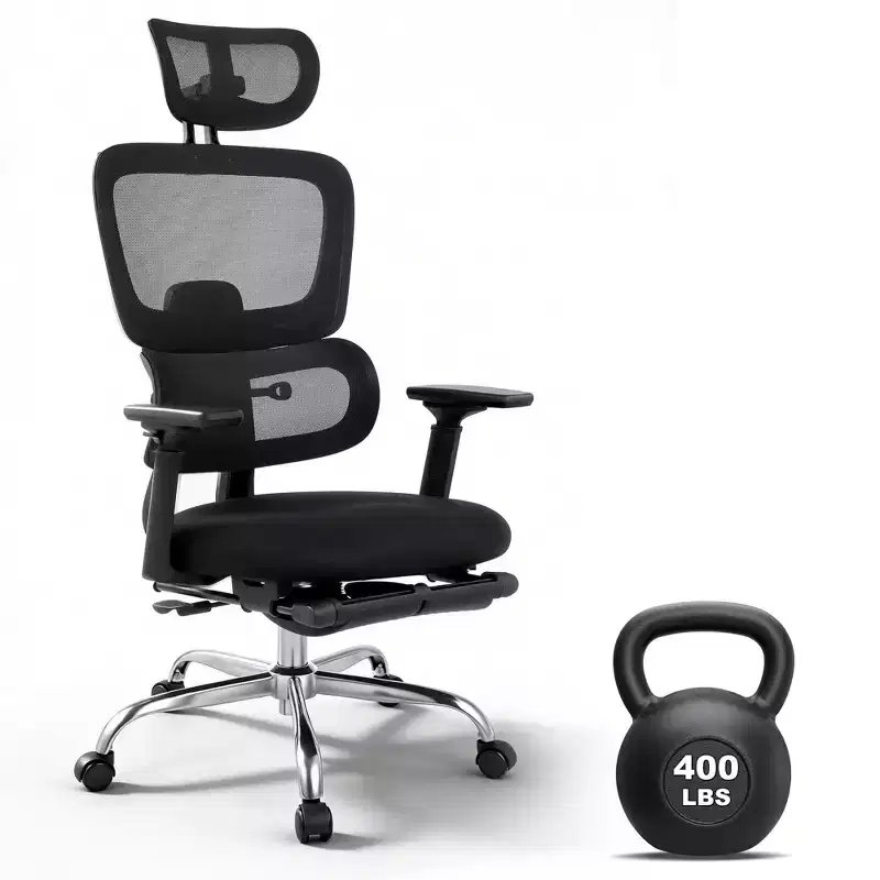 Ergonomic High Back Mesh Office Gaming Chair, 400lb Heavy Duty Capacity with Flip-Up Arms, Adjustable Headrest, Lumbar and Leg Support, Reclining