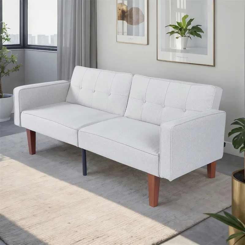 Convertible Sofa Bed Adjustable Fabric Couch Sleeper Modern Recliner Reversible Loveseat Folding Daybed Guest Bed with 2 Pillows