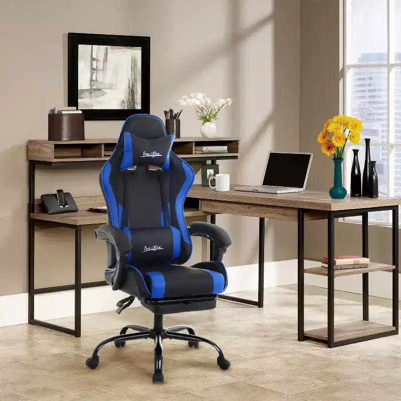 Gaming Chair Office Computer Desk Chair with Footrest and Lumbar Support