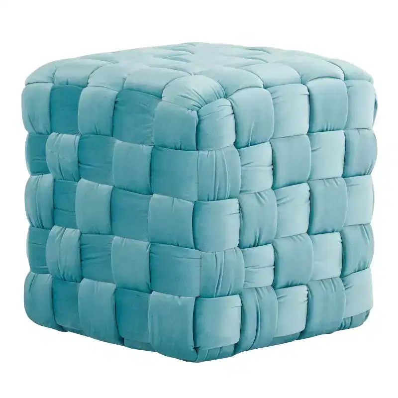 TUYOHW 16 Square Braided Ottoman Pouf,Luxury Velvet Accent Footstool for Living Room & Vanity,250lbs Capacity