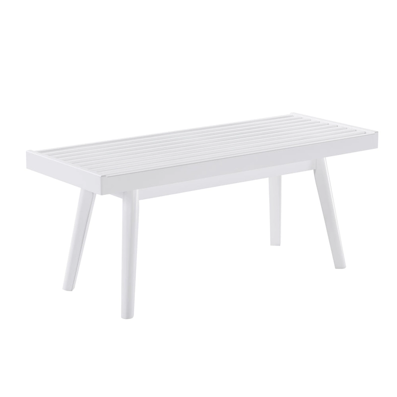 Roundhill Furniture Larwich Solid Wood Slatted Bench, White - 41.30W x 16.50D x 17.50H