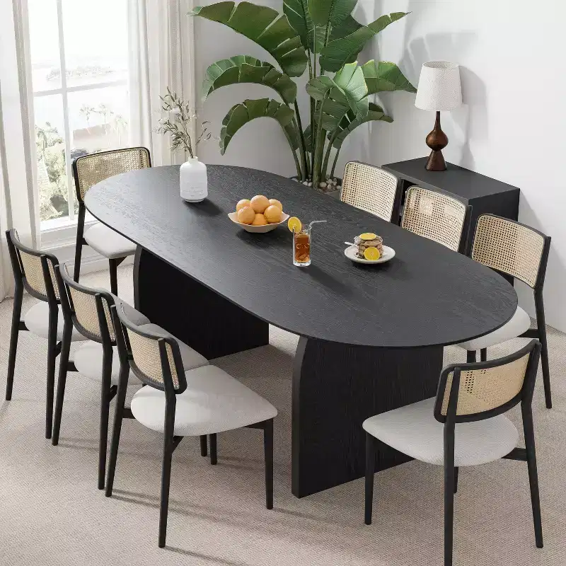 79 Farmhouse Oval Black Dining Table for 6-8 People with Round Arched Table Legs for Dining Room and Living Room