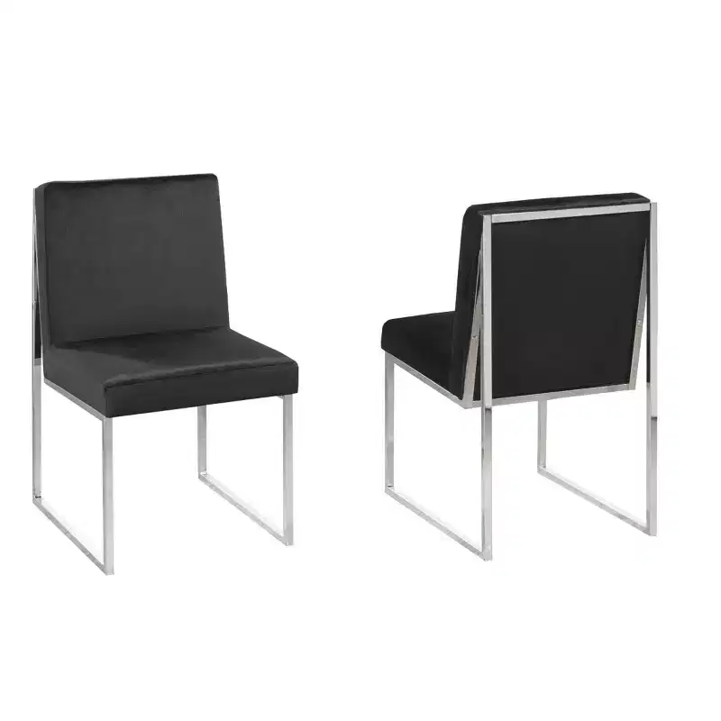 Set of 2 Modern Upholstered Dining Chairs with Chrome Frame, Black