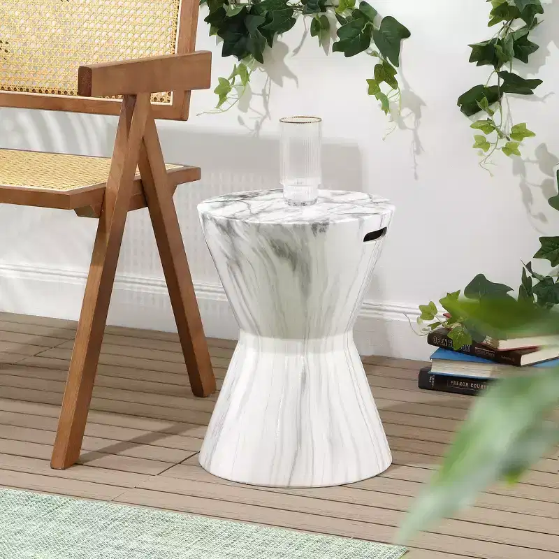 JONATHAN Y African Drum 17.3 White Marble Finish Ceramic Garden Stool/Accent Table