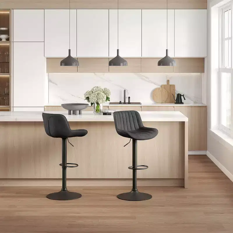 Faux Leather Adjustable Counter Height Barstools, set of 2-HOMLUX