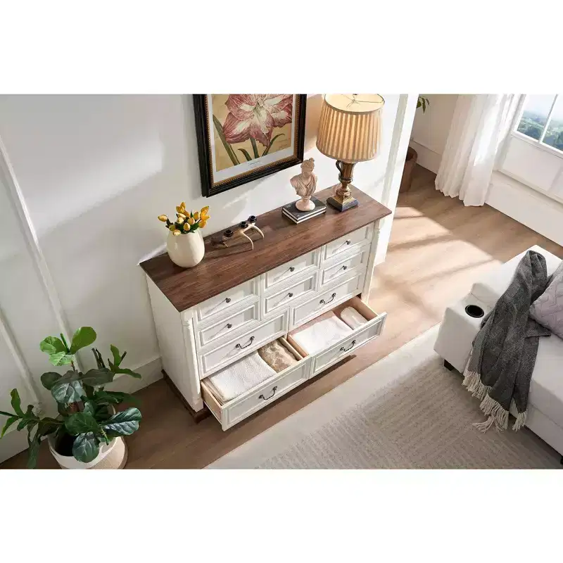 Farmhouse Console Dresser with Drawers – Rustic Wooden Chest for Bedroom & Living Room