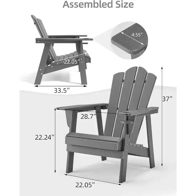 EROMMY Adirondack Chair - Durable HDPE Poly Lumber, Oversized Balcony Porch Patio Outdoor Chair,Gray