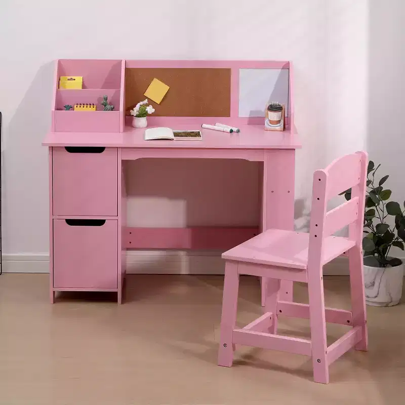 Study Desk and Chair Set with Bookshelf, Bulletin Board, and Cabinets - Ideal for Boys and Girls Ages 3-8