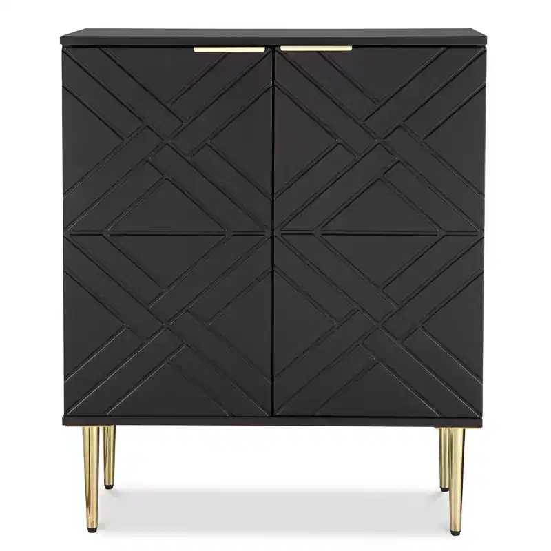 Storage Cabinet, Modern Sideboard Cabinet with 2 Decorative Embossed Pattern Doors, Buffet Cabinet with Adjustable Shelf for Kitchen, Entry
