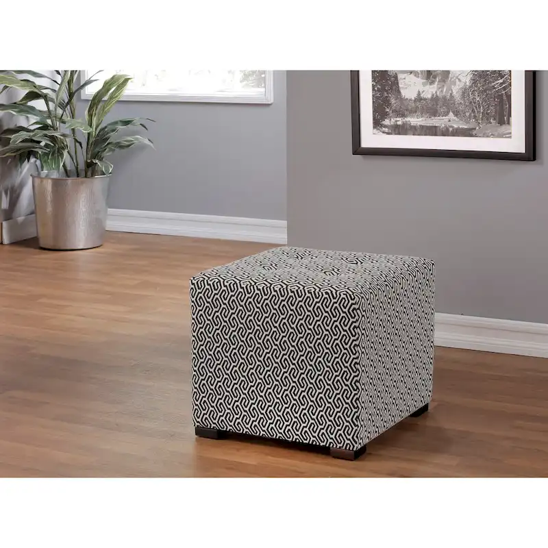 Transitional Square Button Tufted Ottoman