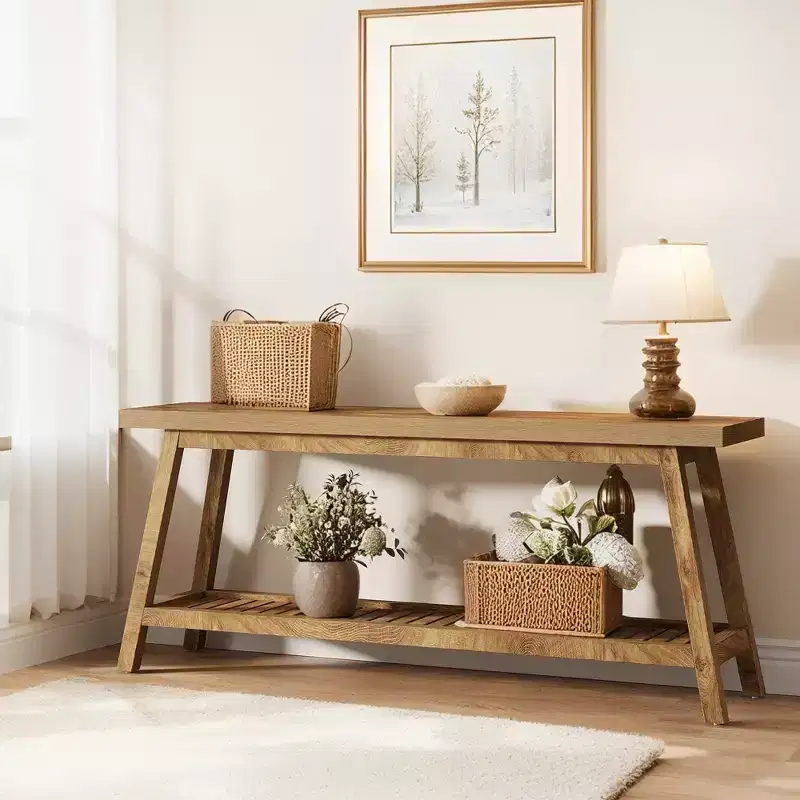 MAYEERTY 70.9 Extra Long 2-Tier Console Table, Rustic Farmhouse Sofa Table for Entryway Living Room