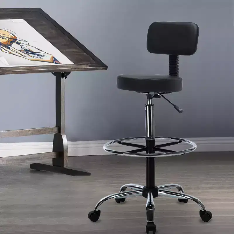 Home Imports Emporium Drafting Stool  Adjustable Swivel Faux Leather Stool with Footrest & Back Support