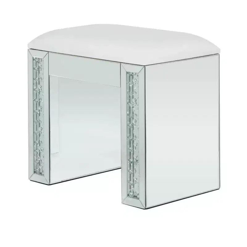 Glam Mirrored Upholstered Stool Silver - Olivia & May
