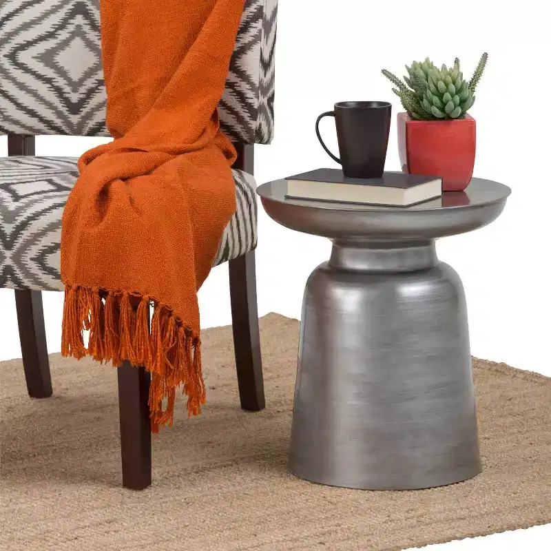 Round Metal Accent Side Table – Silver / Gold / Antique Copper / Gold-Black Ombré – 1 Piece