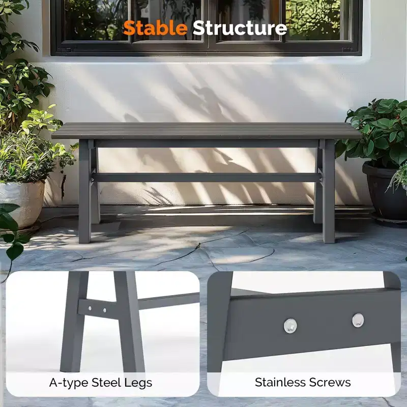 Karl Home | 47 In. HDPE Patio Bench with Metal Legs
