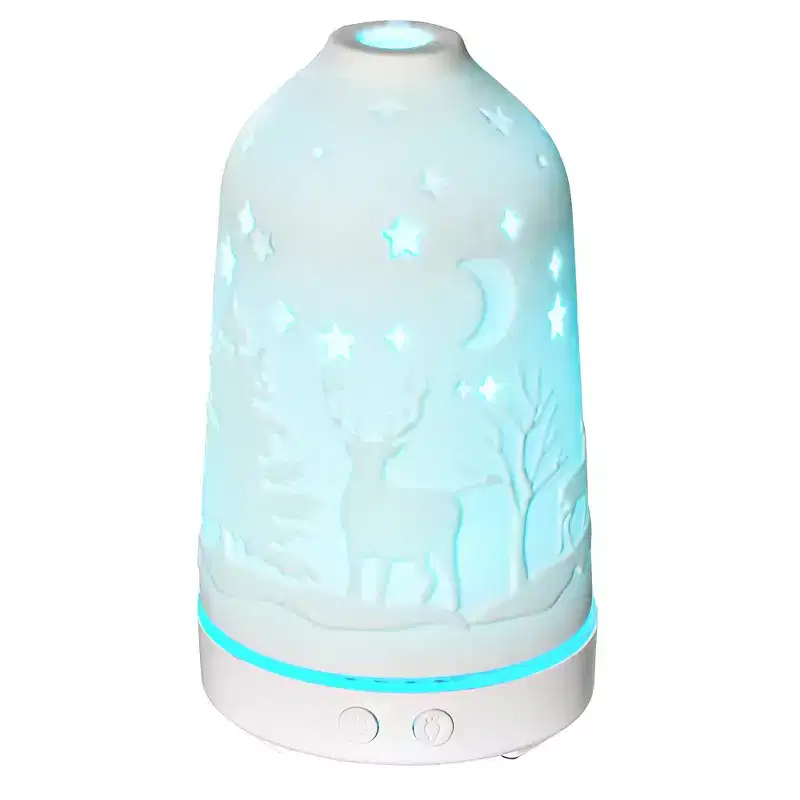 100ml Ultrasonic Aromatherapy Diffuser, Essential Oils Humidifier with Ceramic Cover, 7 Colors LED Lights, Timer, Waterless Auto-off for Home