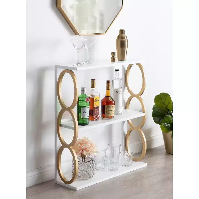 28x8x31 Inch Ring Wooden 3-Tier Floating Wall Shelf in White Mid-Century Storage Display