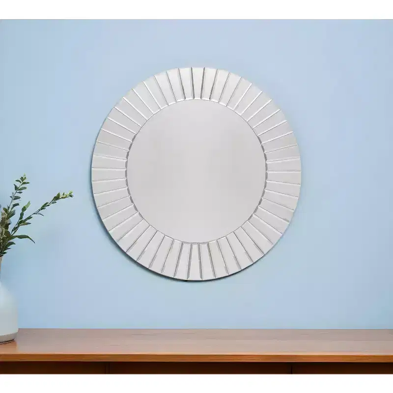 HomeRoots 24 Clear Round Beveled Glass Framed Accent Mirror