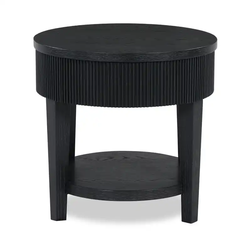 24 Contemporary Round Solid Wood End Table with Storage