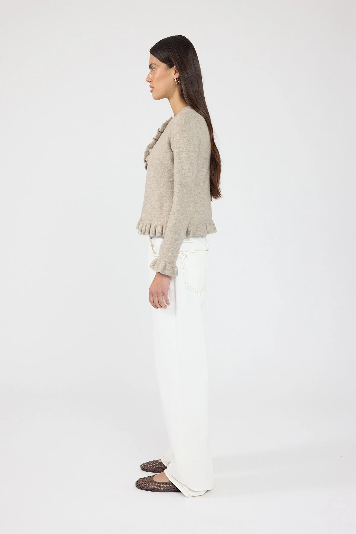 Frill Knit Cardigan Taupe