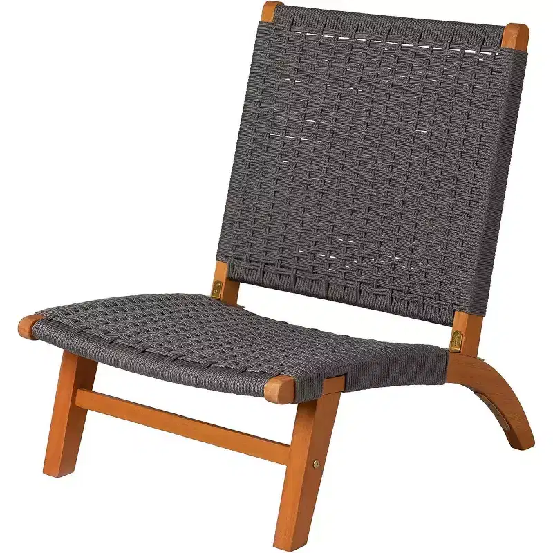 Balkene Home 64010 Costa Rica Outdoor Modern Lounge Chair Eucalyptus Wood, Woven Web Seat, Mid Century Design, Reclining, Charcoal Gray