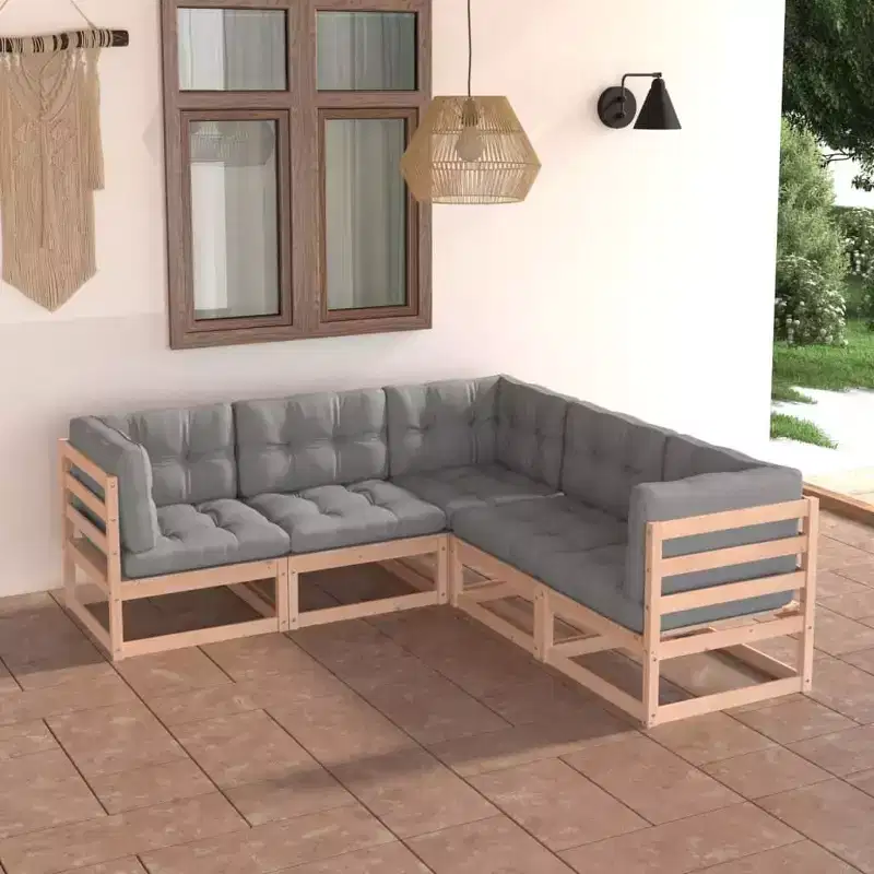 vidaXL Garden Lounge Set Grey, Pine Solid pinewood, fabric (100% polyester)