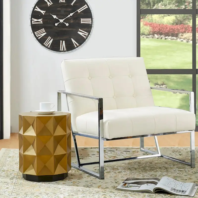 17H Antique Gold MGO Geometric Side Table or Accent Stool - 14L x 14W x 17H
