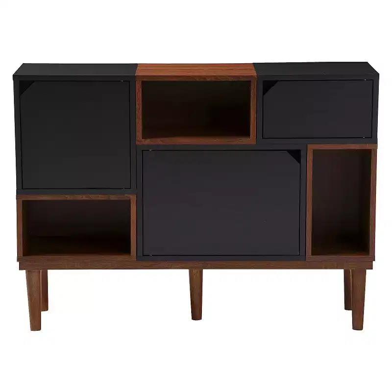 Mid-Century Modern Wood Sideboard Storage Cabinet - Oak & Espresso