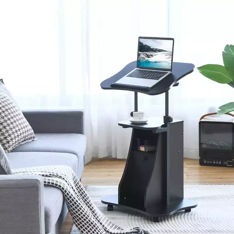 Mobile Podium Stand Office Laptop Cart with Storage Adjustable Height White/Black