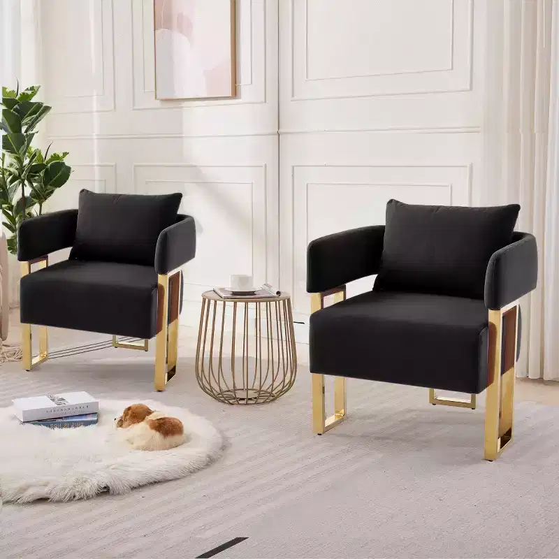 Set of 2 Modern Upholstered Accent Chairs with Gold Square Metal Legs & Foam Cushion, 26