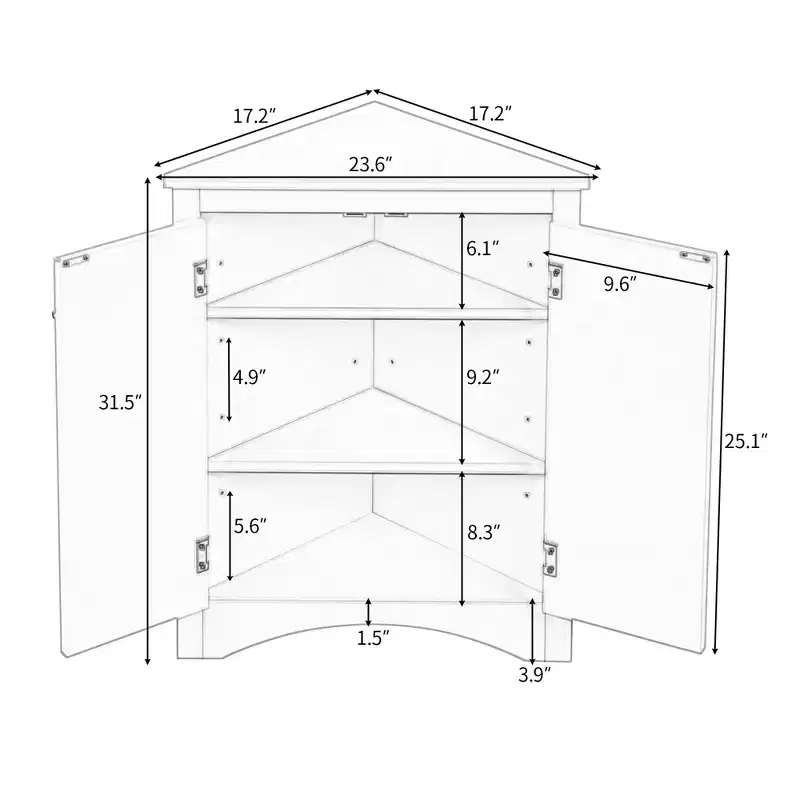 31.5in Triangle Bathroom Storage Cabinet with Adjustable Shelves, Freestanding Floor Cabinet for Home Kitchen Living Room