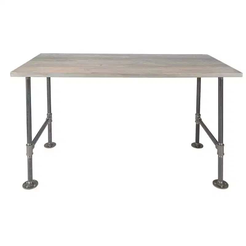 Riverstone Grey Solid Wood Office Desk with Industrial Pipe Base