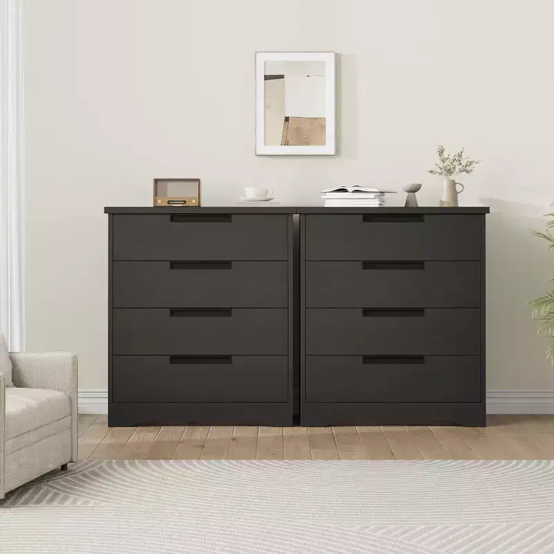 4-Drawer Dresser & Nightstand with Embedded Handles, Black Wooden Chest Organizer for Bedroom, Living Room, Nursery & Entryway