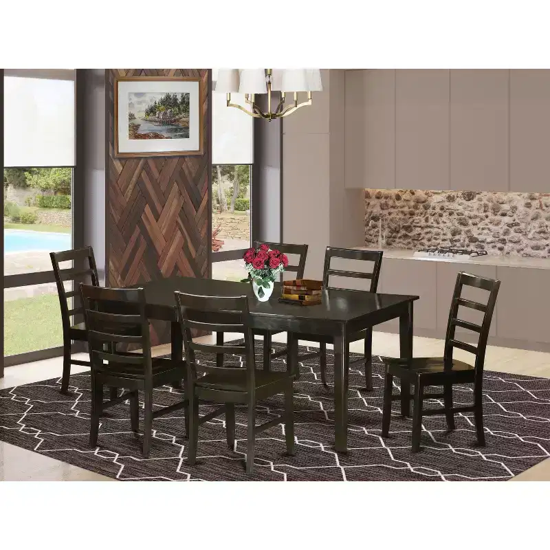 HomeStock Belmont Dining Room Set-Table With Leaf And 6 Kitchen Chairs, Cappuccino