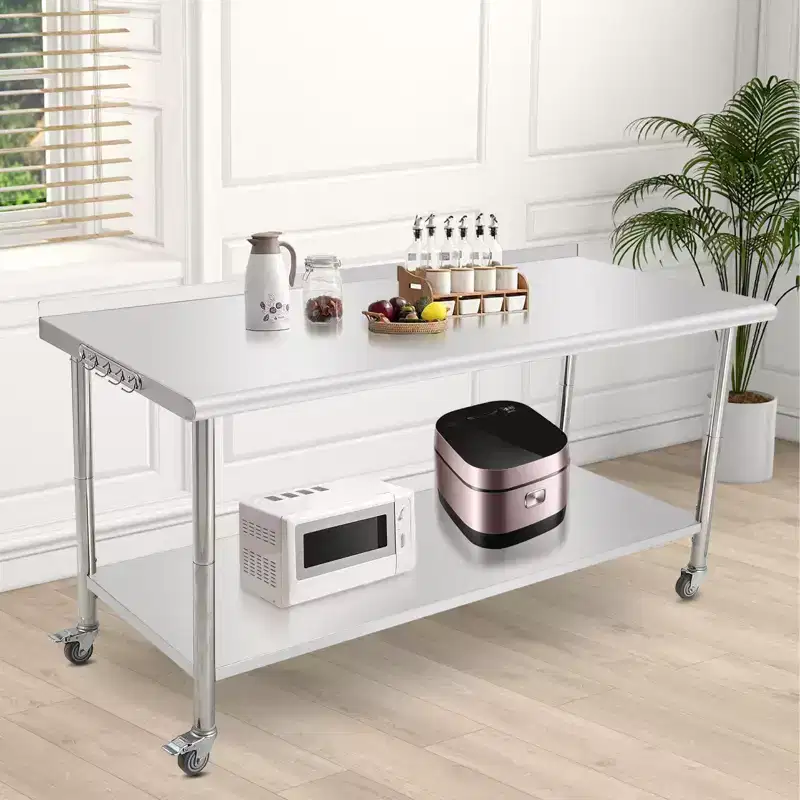 COZONY Stainless Steel Worktable, Commercial Kitchen Table with Undershelf, Heavy-Duty Metal Prep Station for Restaurant, Bakery, Catering