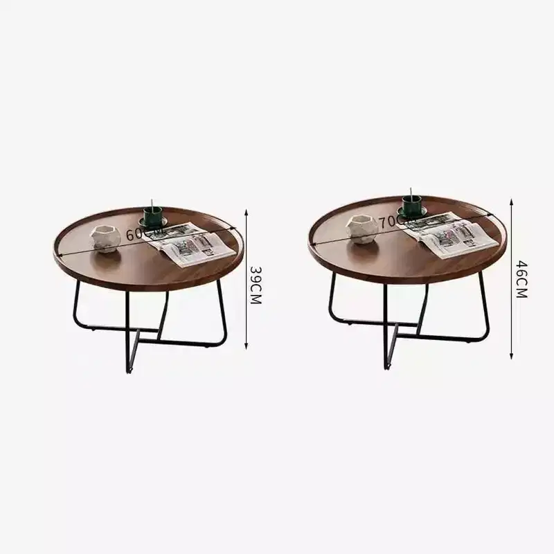 Walnut Nesting Coffee Table Set (70cm+50cm Round) C Fluted Design for Living Room, Bedroom & Office