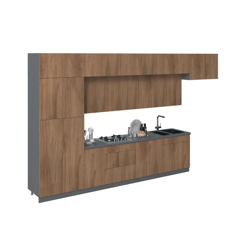 Modern Kitchen Cabinet Set, White/Black/Silver/Tan – 180 x 107 cm
