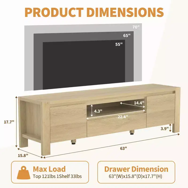 55 TV Stand with Doors and Cabinet, Farmhouse Entertainment Center, Entertainment Stand for TVs Up to 60, TV Console for Living Room, Bedroom