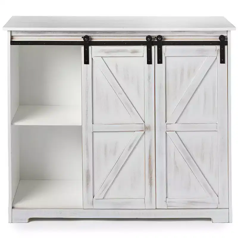 The Lakeside Collection Kitchen Buffet Wooden Cabinet with Sliding Barn-Doors -