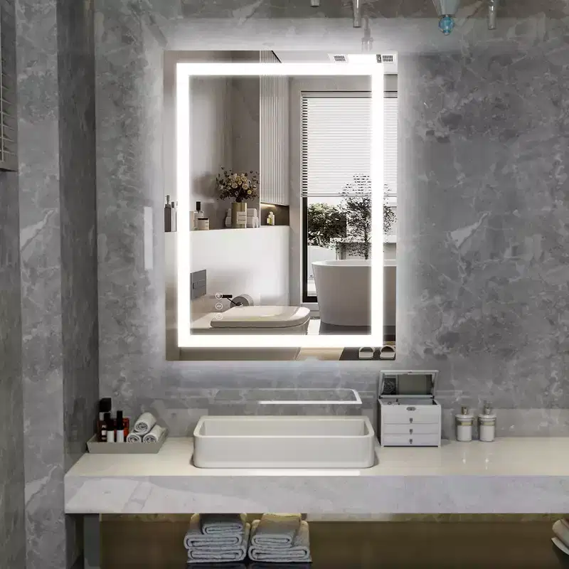 SUMERAIN 24x32 Wall Vanity Mirror Tempered Glass, Modern Anti-Fog ETL Bathroom Mirror, 3 Color LED