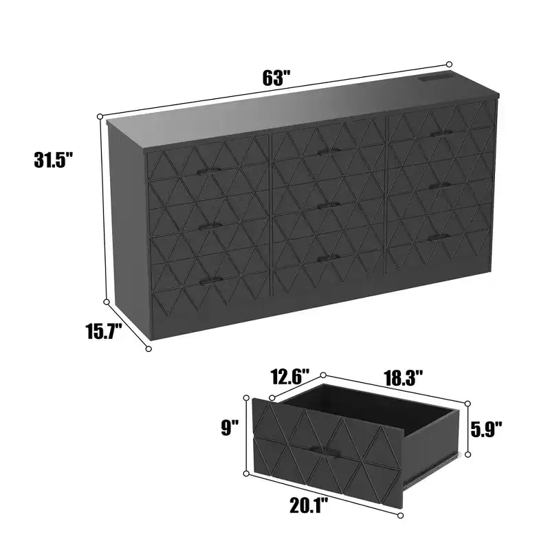 9 Drawers Dresser for Bedroom, 63'' Large Dresser for Bedroom With Power Outlet