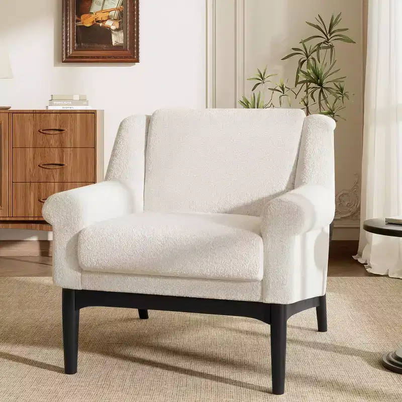 Whisen Sculptural Flared Arm Accent Chair with Solid Wood Frame Modern Reclined Upholstered Lounge Chair, Ergonomic Reading Chair