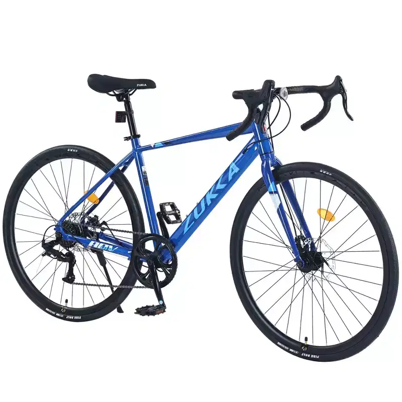 NAYSAYE 700C Hybrid Road Bike for Aldult, 7 Speed Lightweight Aluminum Frame Commuter Racing Bike Bicycle for City Travel, Blue, 68.5*18.8*39
