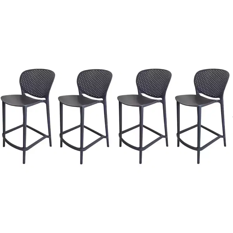 Set of Four 30 Dark Gray Heavy Duty Plastic Low Back Bar Height Bar Chairs