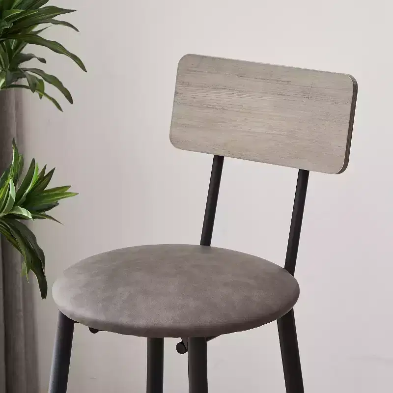 5 Piece Dining Table Set, Bar Table Set with 4 Upholstered Stools, Wooden Backrest, Ring-Shaped Footrest, for Living Room Study Dining Room