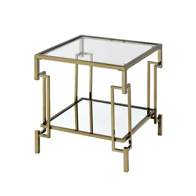 Costa Mesa Square Glass Top Contemporary End Table Champagne - miBasics