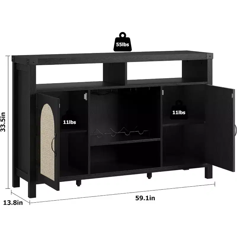 Black/Natural Farmhouse Sideboard Cabinet with Removable Wine Rack, 2-Color Options