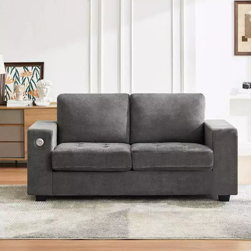 70 Chenille Loveseat Sofa with USB Charging  Modern Sectional w/Storage Pockets & Removable Cover for Living Room, Apartment